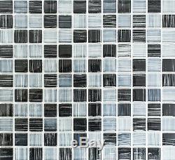 BLACK&GRAY STRIPES 3D Mosaic tile GLASS Square WALL Bath&Kitchen 74-030210sheet