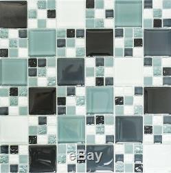 BLACK/GRAY/WHITE 3D Mosaic tile clear & frosted Mix GLASS WALL 78-0204 10 sheet