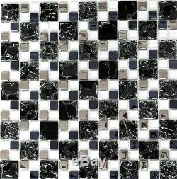 BLACK/SILVER Clear Design Translucent Mosaic tile GLASS WALL 88-k1499 10sheet