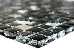 BLACK/SILVER MIX Translucent Mosaic tile clear GLASS/STEEL Wall 92-0304 10sheet