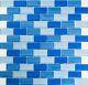 BLUE MIX BRICK 3D Mosaic clear tile GLASS WALL Bath&Kitchen 76-0404 10 sheet
