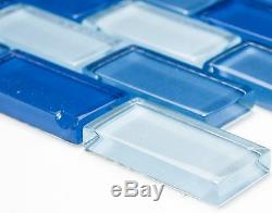 BLUE MIX BRICK 3D Mosaic clear tile GLASS WALL Bath&Kitchen 76-0404 10 sheet
