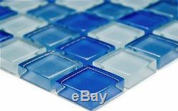 BLUE MIX CLEAR 3D Mosaic tile GLASS Square WALL Bath&Kitchen 72-0406 10 sheet