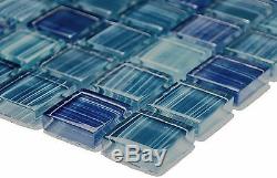 BLUE MIX STRIPES Mosaic tile GLASS Square WALL Bath & Kitchen 74-040910 sheet