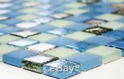 BLUE/WHITE/SILVER SEASHELL Translucent Mosaic tile GLASS WALL 82B-010410sheet