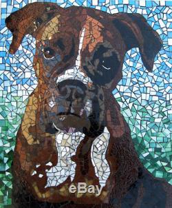 BRINDLE BOXER Stained Glass Mosaic Tile 15x18 Handmade Large Wall Art Dog Puppy