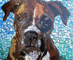 BRINDLE BOXER Stained Glass Mosaic Tile 15x18 Handmade Large Wall Art Dog Puppy