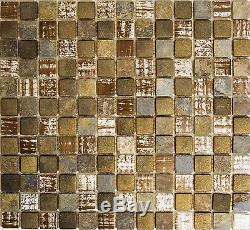 BROWN/GOLD MIX Mosaic tile GLASS/STONE Mix WALL Kitchen&Bath 82-1206 10sheet