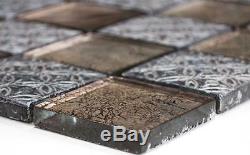 BROWN/GOLD Translucent Mosaic tile GLASS/RESIN WALL Splashback 78B-070210 sheet