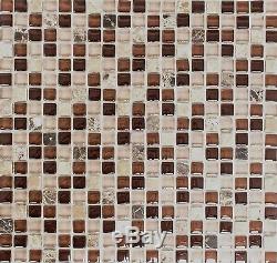 BROWN Mix clear Mosaic tile GLASS/STONE WALL Bath & Kitchen 92-1304 10 sheet