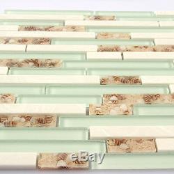 Backsplash Tile Stone White Bathroom Tiles Green Shell Wall MosaicPack of 11PCS