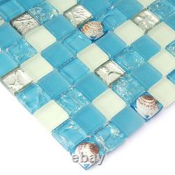 Bathroom Tiles Blue White Shell Mosaic tile Blue White Glass Backsplash (11PCS)