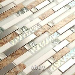 Bathroom Wall Mosaic Tiles White Stone Tile Backsplash Iridescent Stainless S