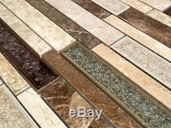 Beige Brown Interlocking Pattern Glass Stone Mosaic Tile Kitchen Wall Backsplash