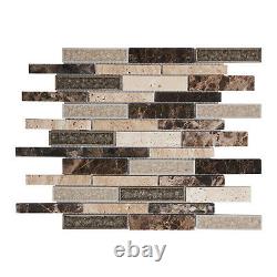 Beige Brown Natural Stone Crackle Glass Blended Mosaic Tile Kitchen Backsplash