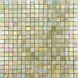 Beige Champagne Ice Glass Iridescent Blend Kitchen Bath Mosaic Tile Backsplash