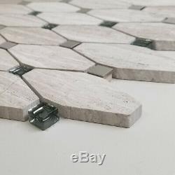Beige Elongated Octagon Glass Stone Metal Mosaic Tile Kitchen Wall Backsplash