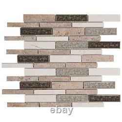 Beige Sand Crema Marfil Sina Pearl Marble Stone Crackle Glass Linear Mosaic Tile
