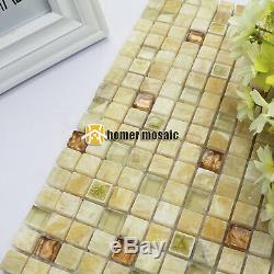 Beige color stone mixed glass mosaic tiles kitchen backsplash bathroom wall tile
