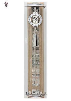 BilliB Nieve Wall Clock Mechanical Hourly Bell Chime Stone Tile Curved Glass Oak