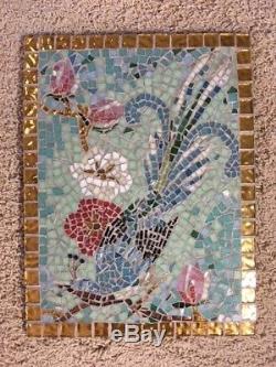 Bird and Flower Mosaic Glass Tile Wall Art Home Decor 12x16