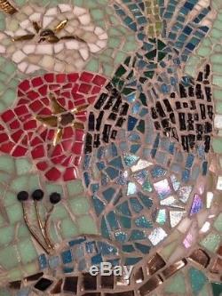 Bird and Flower Mosaic Glass Tile Wall Art Home Decor 12x16