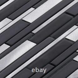 Black Aluminum Metal Metallic Crystal Glass Blended Mosaic Tile Wall Backsplash
