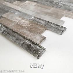 Black Brown Grey Interlocking Pattern Glass Mosaic Tile Kitchen Wall Backsplash