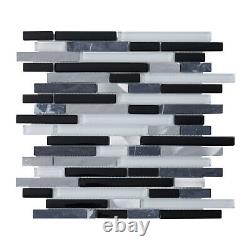 Black Gray Glass Natural Stone Metal Linear Mosaic Tile Kitchen Bath Backsplash