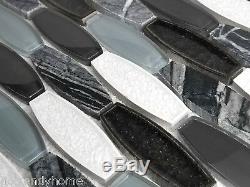 Black Grey White Pattern Glass Stone Mosaic Tile Kitchen Shower Wall Backsplash