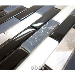 Black Marquina Marble Blended Metallic Aluminum and Glass Mosaic Tile Backsplash