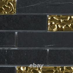Black Marquina Marble Stone Gold Glass Mosaic Tile Brick Join Kitchen Backsplash