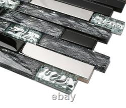 Black Silver Color Glass Tiles Backsplash Home Bathroom Accent Wall Pack of 10