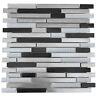 Black Silver Stainless Steel Metal White Glass Liner Mosaic Backsplash Wall Tile
