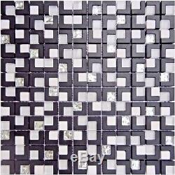 Black White Silver Sparkling Glass Mosaic Back Splash Tile Wall Bath Bar Tiles