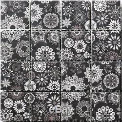 Black White Square Glass Tiles Back Splash Wall Tiles for Kitchen Bath Bar Spa