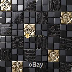 Black glass mixed metal tiles kitchen backsplash bathroom wall mosaic HMB1452