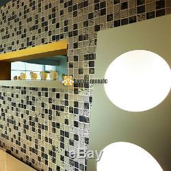 Black glass mixed plating metal mosaic for bathroom wall shower backsplash tiles