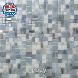 Blue 12.4 In. X 12.6 In. Polished Glass Mosaic Floor and Wall Tile (10-Pack) 10