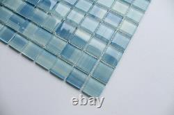 Blue Skies Blue and White Hand Painted 1x1 Glass Mosaic Tiles Backsplash