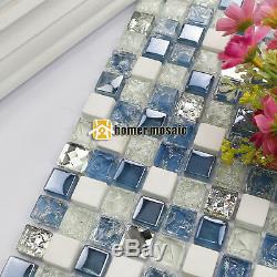 Blue color stone mixed glass mosaic tiles kitchen backsplash bathroom wall tile