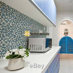Blue color stone mixed glass mosaic tiles kitchen backsplash bathroom wall tile