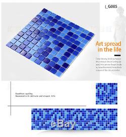 Blue glass mosaic tile kitchen backsplash bathroom wall swimming pool bar tile