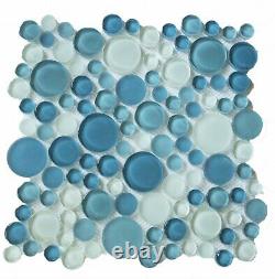 Box of 10 Glass Tiles (10 SQ FT) Bubble Rounds in Coastal Blue, Green, White