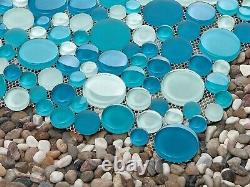 Box of 10 Glass Tiles (10 SQ FT) Bubble Rounds in Coastal Blue, Green, White