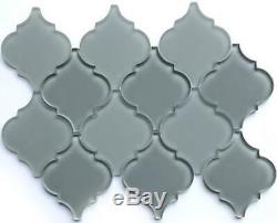 Box of 10 Glass Tiles (7.1 SQ FT) Arabesque Lanterns in Coastal Gray Glass