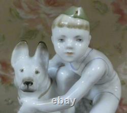 Boy with dog young border guard USSR russian porcelain figurine Lomonosov 4013u