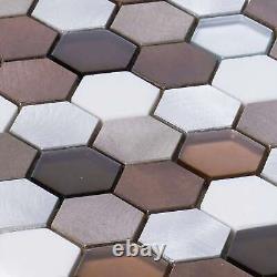Brown Beige Marble Stone Glass Metal Hexagon Mosaic Tile Kitchen Backsplash