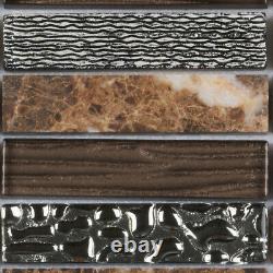 Brown Cold Spray Emperador Dark Marble Mosaic Tile Stacked Kitchen Backsplash