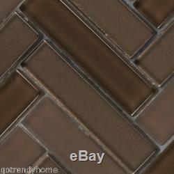 Brown Crystal Glass Mosaic Tile Metalic Cold Spray Herringbone Wall Backsplash
